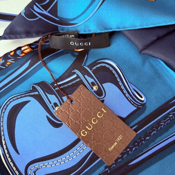 New Gucci Scarf Iconic Equestrian Logo Print Silk Wrap - Picture 8 of 14
